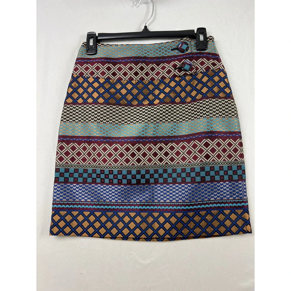 Maeve Anthropologie Skirt Women 0 Multicolor Geometric Jacquard Mini Button Side